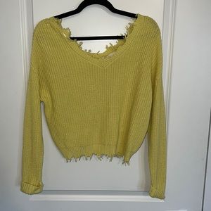 Jessica Simpson frayed hem cropped sweater yellow